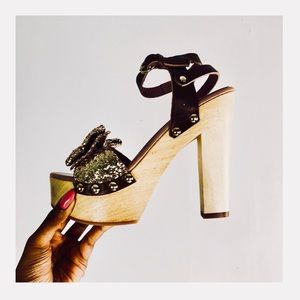 RED VALENTINO glitter bow platforms / clogs